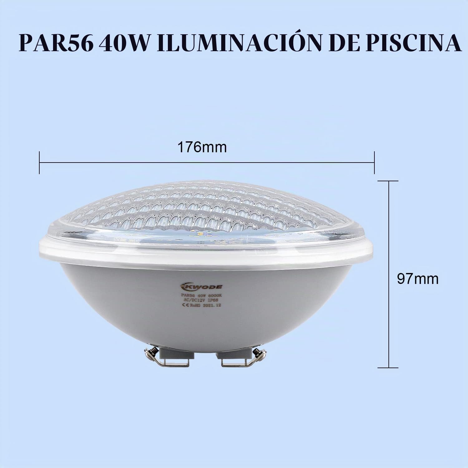 LED iluminación de piscina PAR56, 40W blanco cálido LED luces de piscina IP68 impermeable 12V DC/AC (Blanco Cálido)