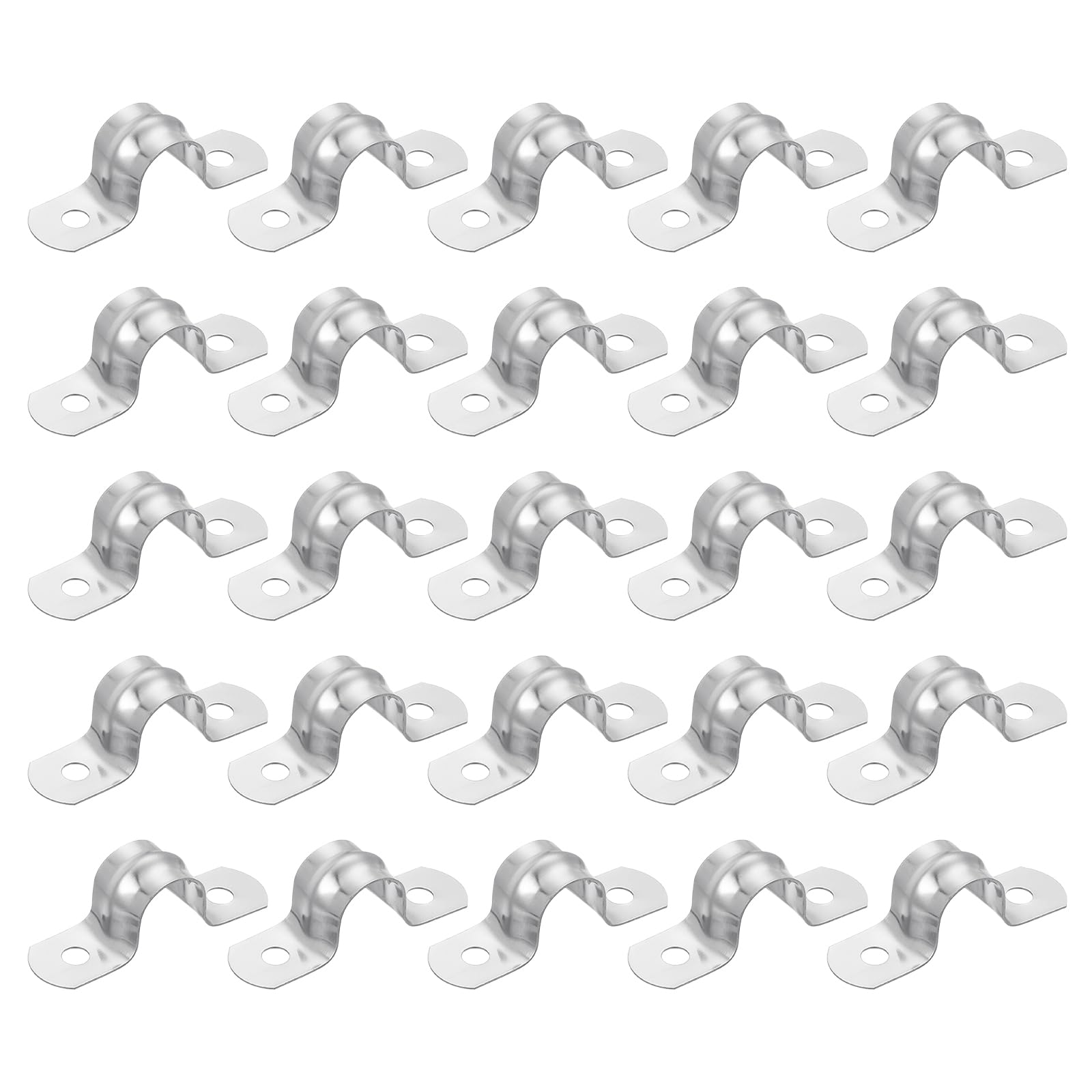 Sourcing Map 25Pcs Stainless Steel Pipe Clamp, Silver, 1/2 Inch (12mm) Tube OD, 2 Holes, U Bracket Tube Clip for Pipe or Cable Fixing