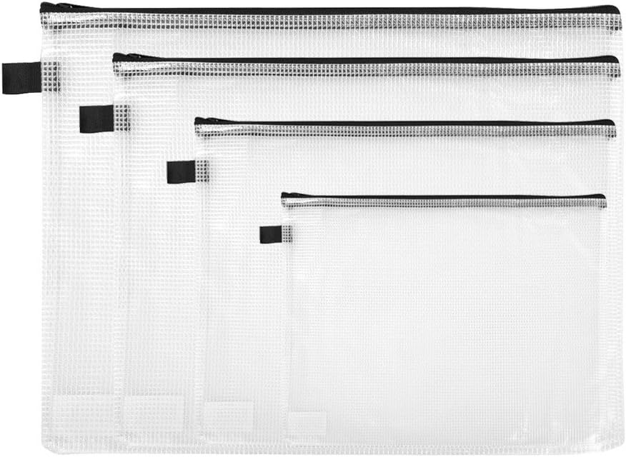 Reinforced Mesh Zipper Bag, Vinyl, 4 Assorted Sizes, Clear