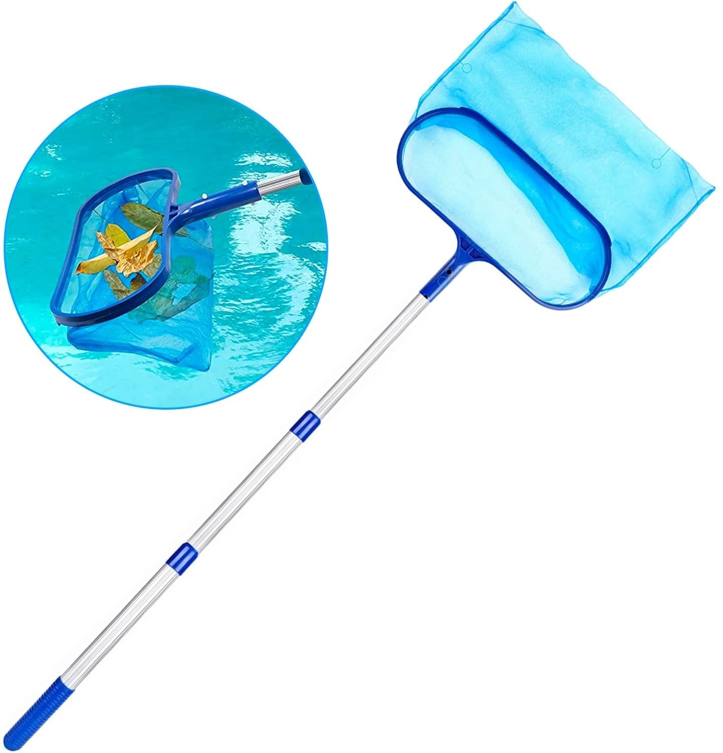 Delzon Swimming Pool Skimmer Net, with Telescopic Rake for Garden Cleaning Pools Hot Tubs Net Poal 105cm- Blue