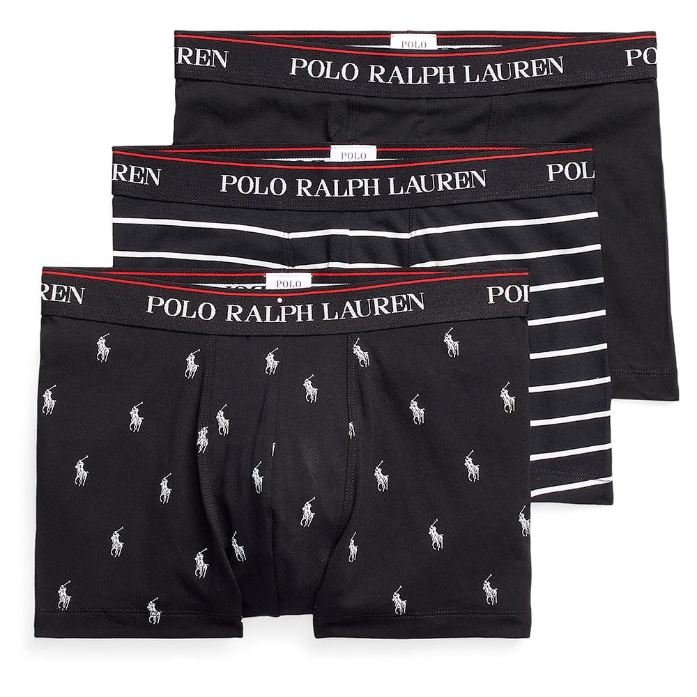 Polo Ralph Lauren Men's 3-Pack Cotton Trunks - Blk/Stripe/AOP - Medium