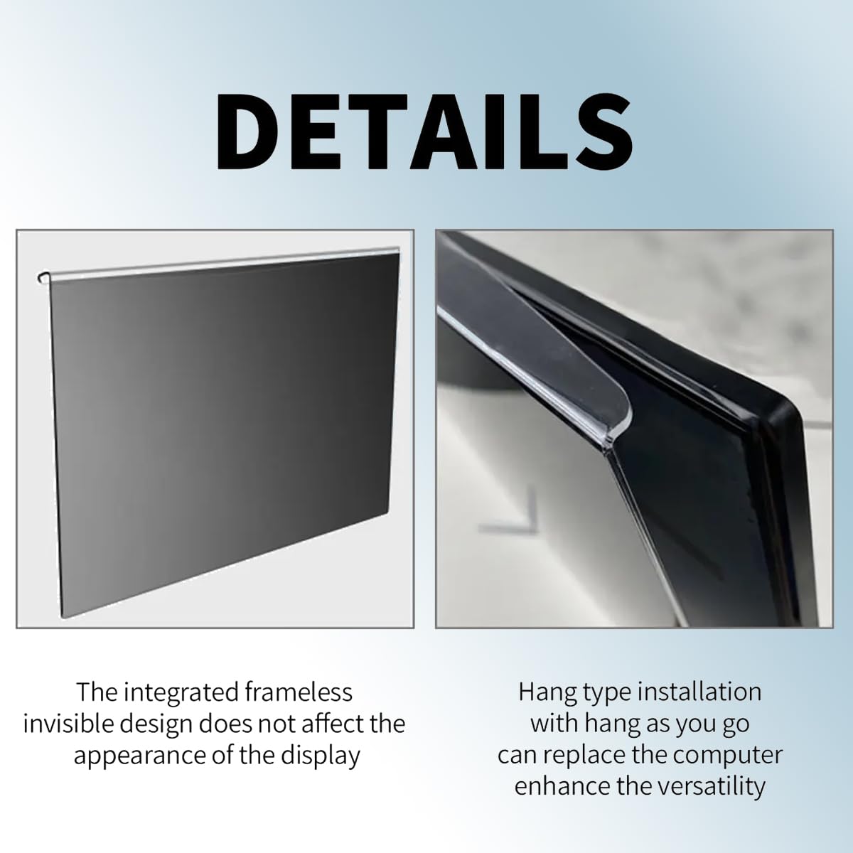 Filtre de confidentialité 16:9 pour ordinateur, filtre d'écran amovible pour écran de bureau, installation facile avec film de protection des données pour bureau et centre co(20 pouces 458*270 mm