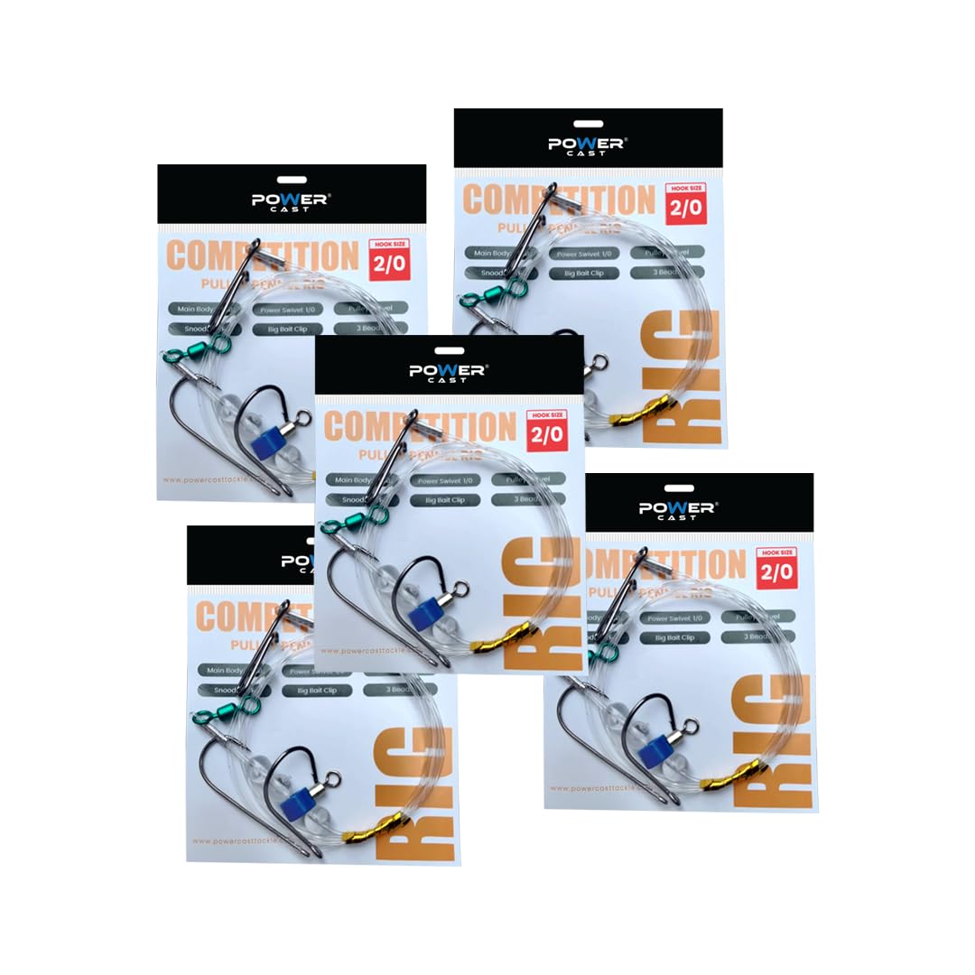 Power Cast Competition Pulley Pennel Fishing Rig Set, 2/0 and 3/0 Hooks, 5 Rigs per Pack (Hook Size 2/0)