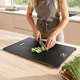 Tempered Glass Cutting Board Set, Large 12x16 Glass Cutting Board for Kitchen with 4 Non-Slip Feet, Heat & Shatter Resistant, Dishwasher Safe, Includes Bonus Sponge & Cloth,Perfect Kitchen Gift-Black