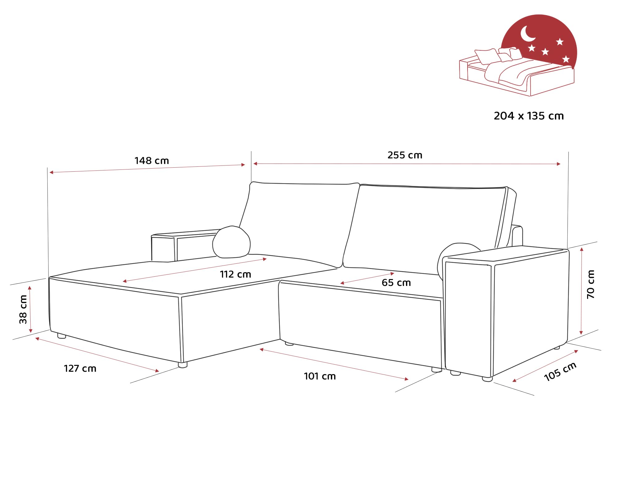 Canapé D'angle Convertible GREKPOL 255x148 Cm – Tissu Velours Côtelé POSO – Avec Rangement – 3 Places – Lit 204x135 Cm – Modèle Gauche - 9