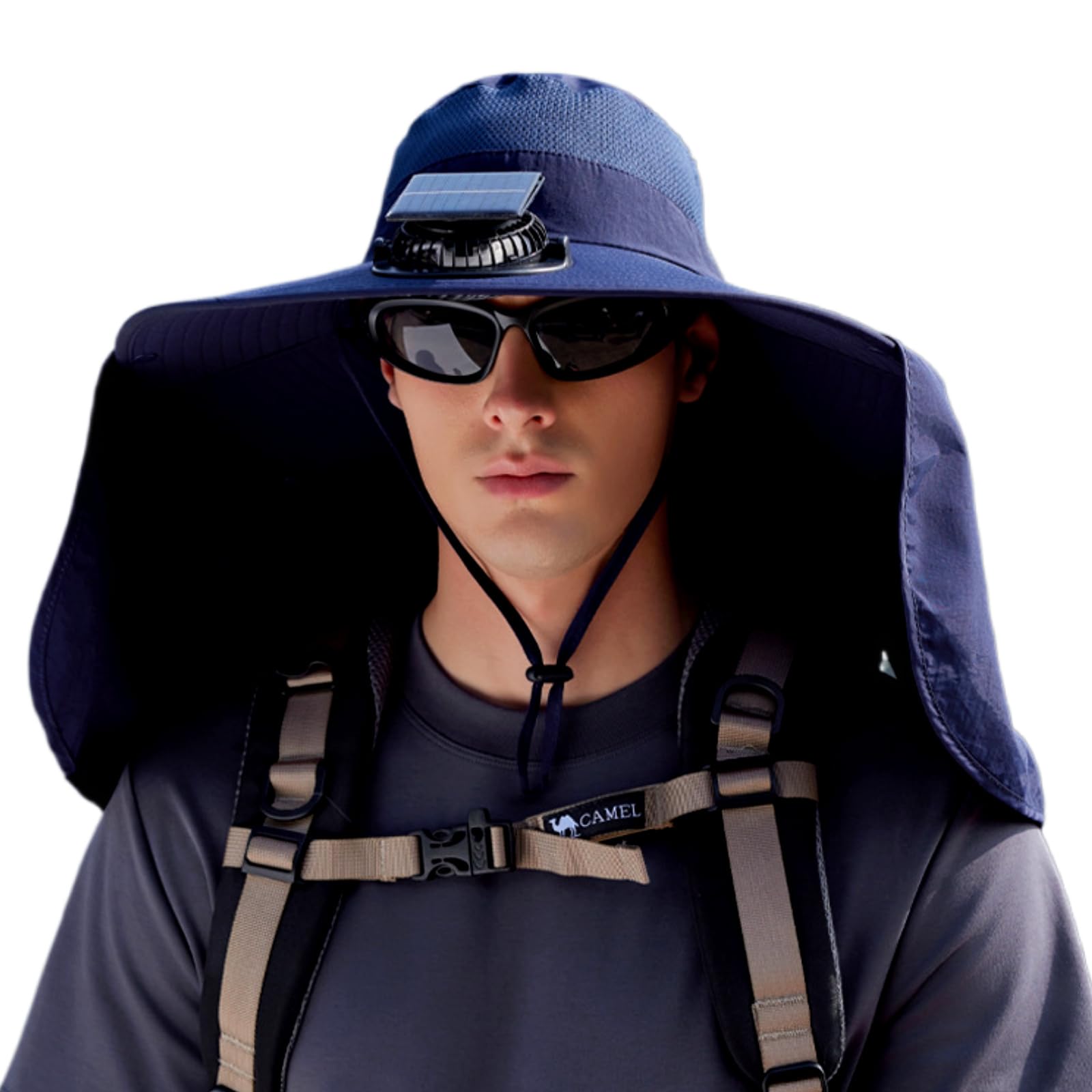 Chapeau ventilateur solaire rechargeable USB homme protection solaire large bord - 8