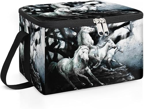 Miniatura 2 de QsirBC Bolsa de almuerzo aislada con pintura de caballos corriendo para mujer, reutilizable, bolsa cuadrada de comida para adultos y hombres,