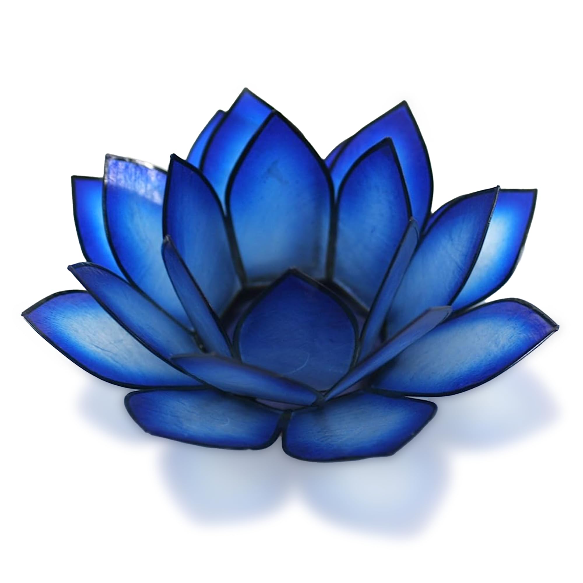 Om Gallery Capiz Shell Lotus Flower Decor Tealight Candle Holder for Serene Ambiance - Handmade Decorative Candle Holders for Meditation, Yoga, and Relaxation, Blue Lagoon