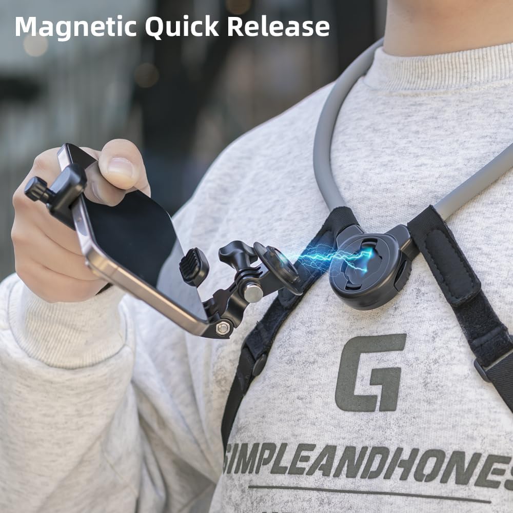 Magnetic Neck Mount for Phone & Action Camera, Neck Cell Phone Holder Mount with Strap POV/Vlog Selfie Hand Free Phones Holder Chest Stand Strap Video Recording for iPhone 17 16 15 14 and All Phones - Image 5