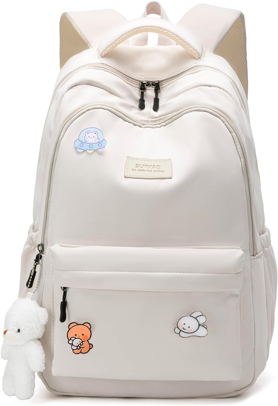 School Backpack for Teen Girls Cute Bookbag for High Middle School College Aesthetic Laptop Back Pack,Beige - Image 7