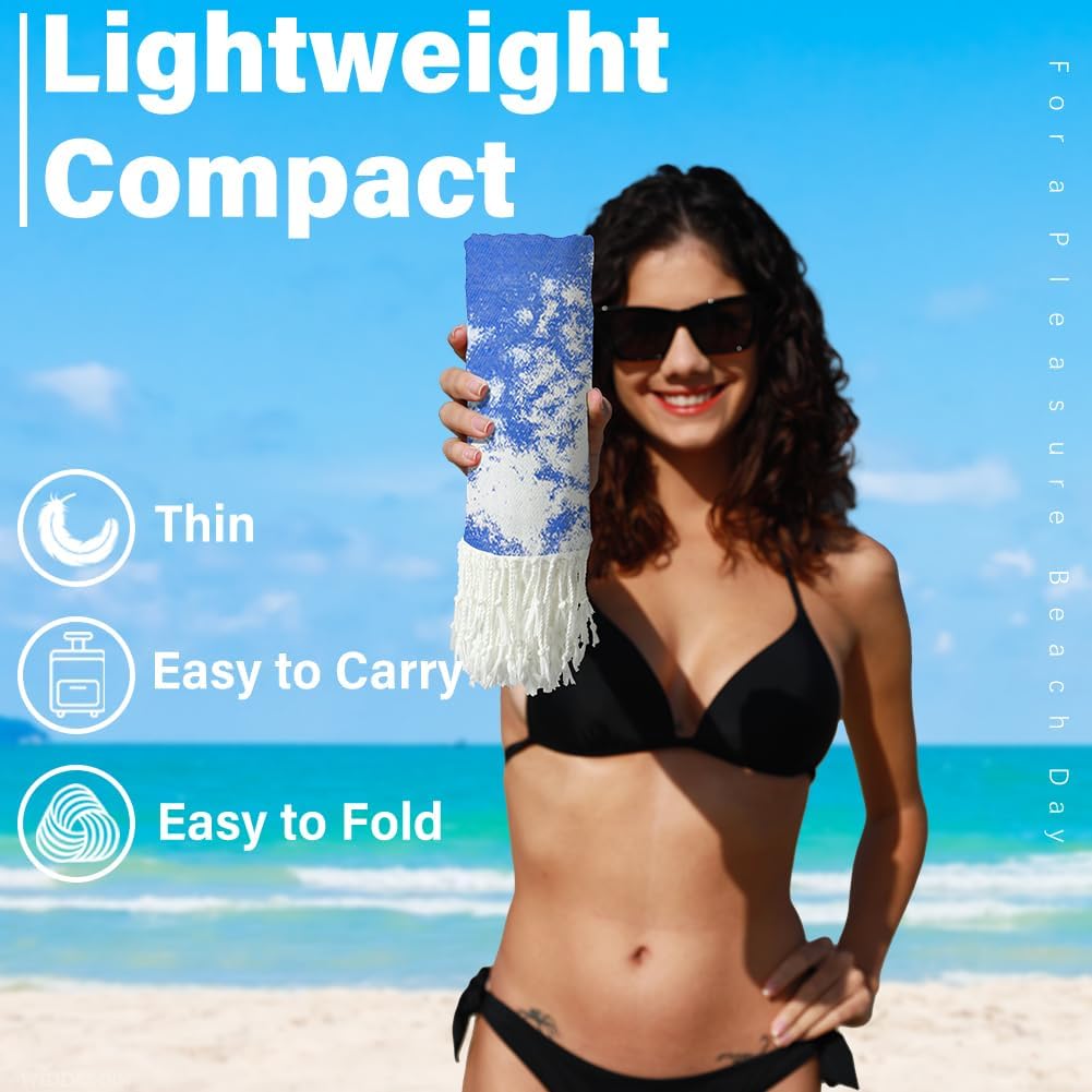 Thin Turkish Beach Towel Lightweight Quick Dry Absorbent Cotton Bathroom Bath Pool Swim Towels Extra Large Oversized Sand Free Beach Accessories Essentials Cloud Gifts for Adult - Image 2