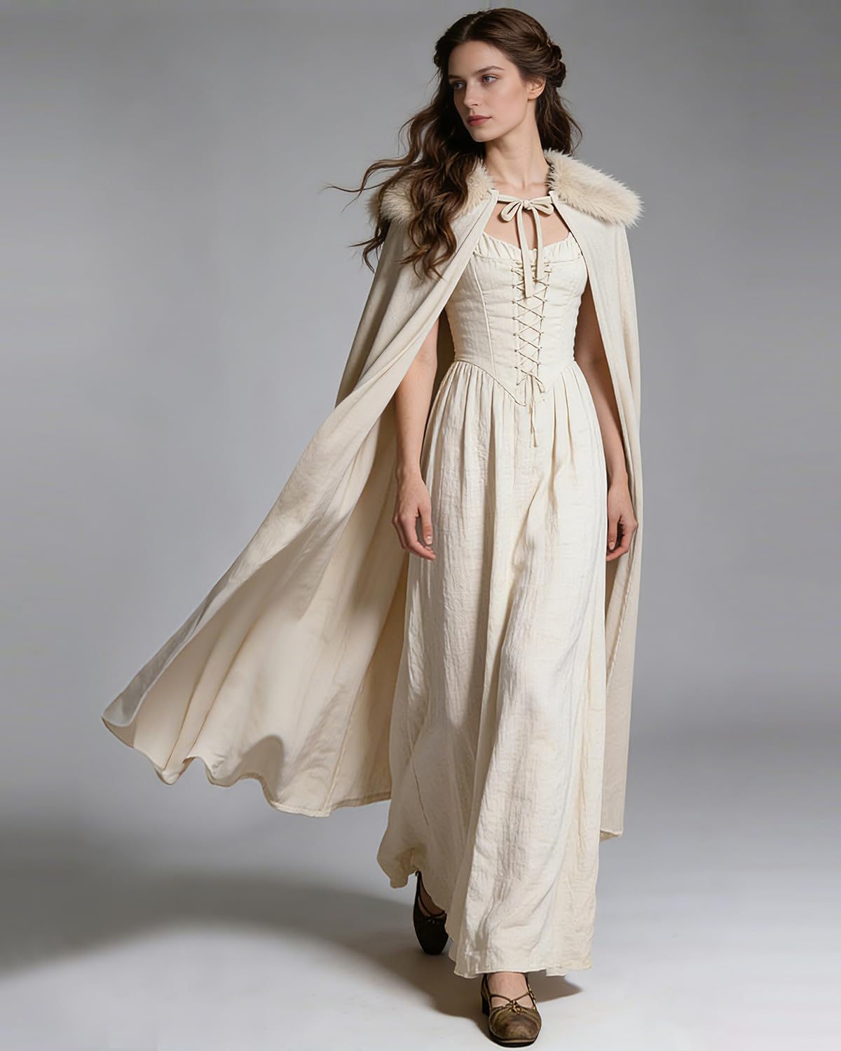 L'VOW Viking Fur Cloak - Renaissance Velvet Fur Cape for Medieval LARP Halloween Cosplay