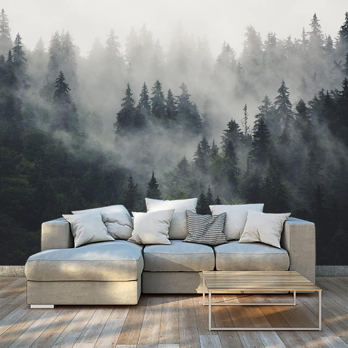 Bormia Foggy Forest Wall Mural 151""x105"" Large Photo Wallpaper for Living Room Bedroom Dark Forest Mural Wallpaper, Tree-06