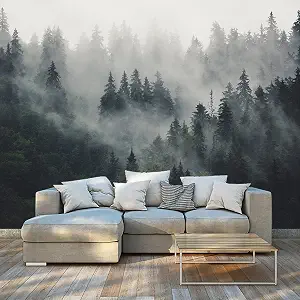 Bormia Foggy Forest Wall Mural 151"x105" Large Photo Wallpaper for Living Room Bedroom Dark Forest Mural Wallpaper