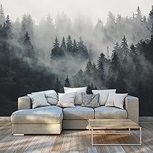 Bormia Foggy Forest Wall Mural 108""x75"" Large Photo Wallpaper for Living Room Bedroom Dark Forest Mural Wallpaper, Tree-06