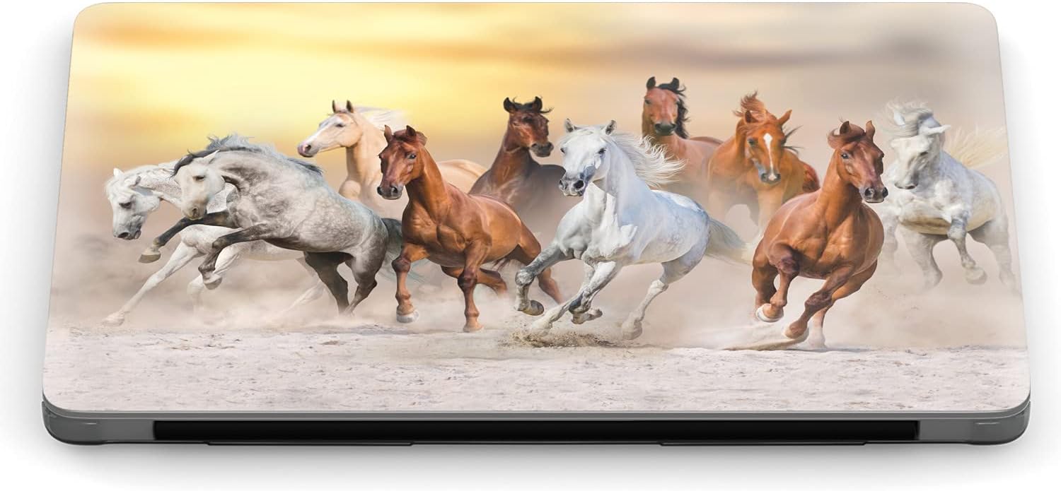 Mertak Hard Case Compatible with MacBook Pro 16 14 Air 15 13 inch M3 M2 M1 Mac 2024 2023 2022 2018 Western Cover Wild Plastic Herd Running Horses Touch Bar Clear Print Nature Animal Laptop
