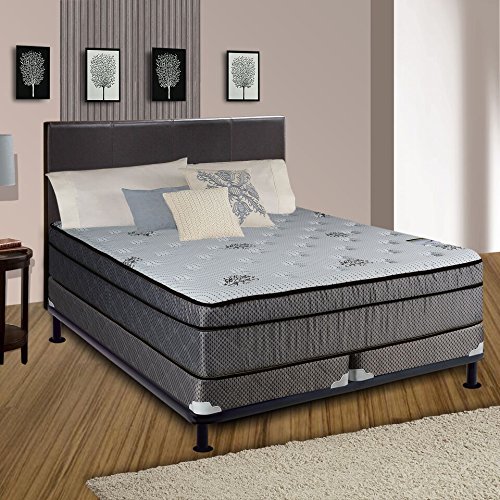 Continental Sleep Soft Foam Encased Hybrid Eurotop Pillowtop Innerspring Mattress And 4" Low Profile Split Wood Traditional Box Spring/Foundation Set, Queen, Qween #TOP24