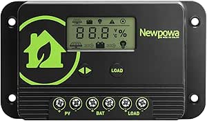Newpowa 10A Solar Charge Controller - 12V/24V PWM Compact Design LCD Display Off Grid Solar Panel Adjustablefor AGM, Gel, Flooded and Lithium Battery