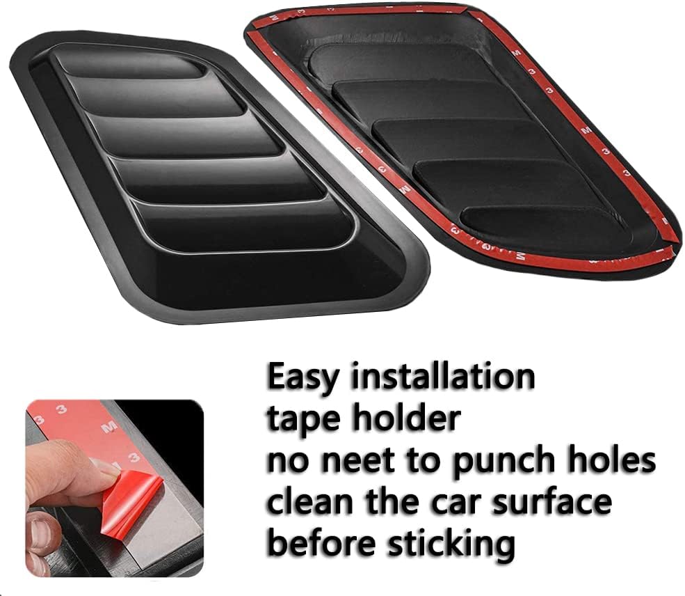 Decorative Car Air Flow Intake Cover Universal Hood Scoop Body Kit, 2 Pack Cars and Trucks Vent Accessories ABS Exterior Glossy Sticker (Black)