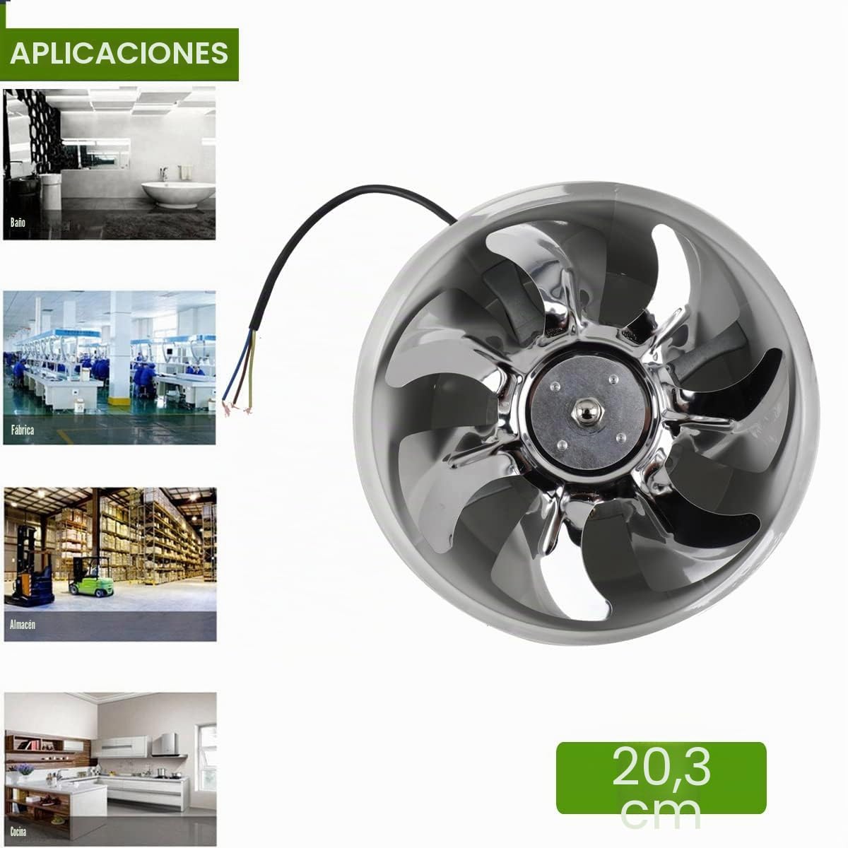 Ventilador de tubo extractor de aire de 8 pulgadas, 200 mm, para baño, cocina, color blanco