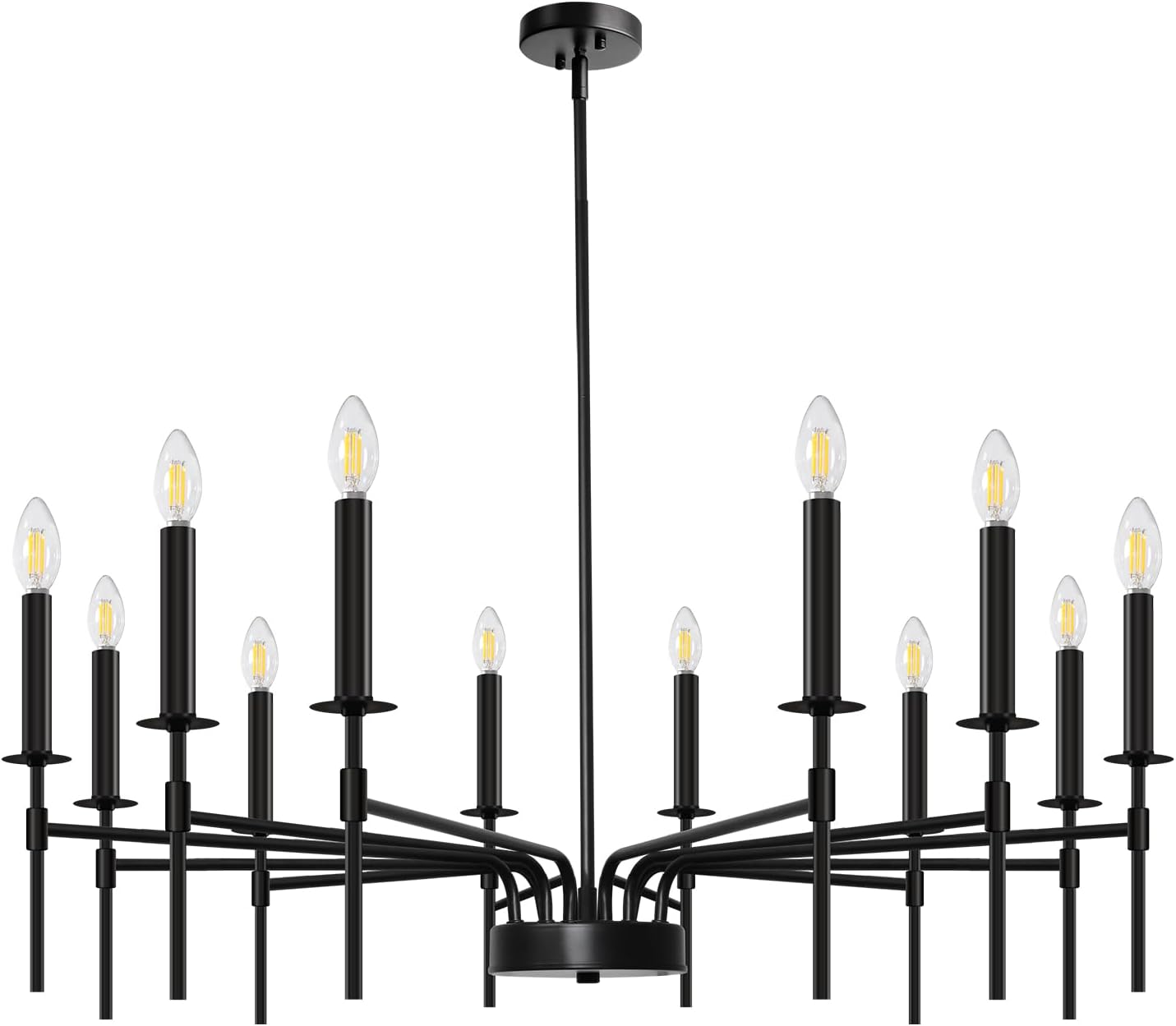Black Chandelier for Dining Room Lighting Fixtures Hanging, 12-Light Farmhouse Candle Chandeliers Rustic Industrial Iron Vintage Ceiling Pendant Lights for Kitchen Living Room Bedroom Foyer