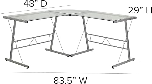 Miniatura 29 de Flash Furniture Ginny - Escritorio esquinero para juegos en forma de L con estante para monitor, escritorio de computadora de 2 niveles de 71.5