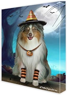 Doggie of the Day Candy Corn Halloween with Australian Shepherd Dogs Canvas Wall Art - Premium Quality Ready to Hang Room Decor - 1.5" Thick Canvas Wrap 8" x 10"