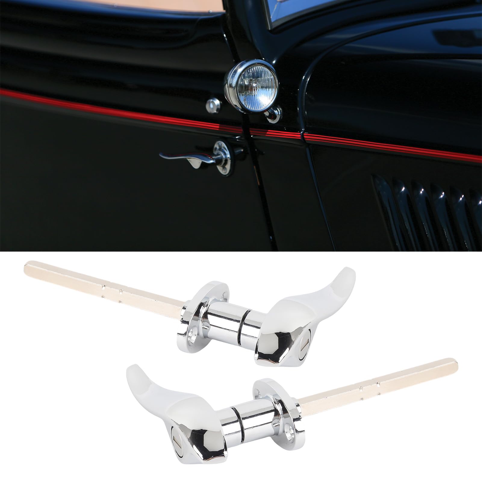 Zestaw Klamki do Drzwi Samochodu, Kompatybilny z Model 18 1932, | Chromowane wykończenie, wzmocnione aluminium, 4 klucze, zewnętrzne klamki do drzwi do coupe z 3 oknami