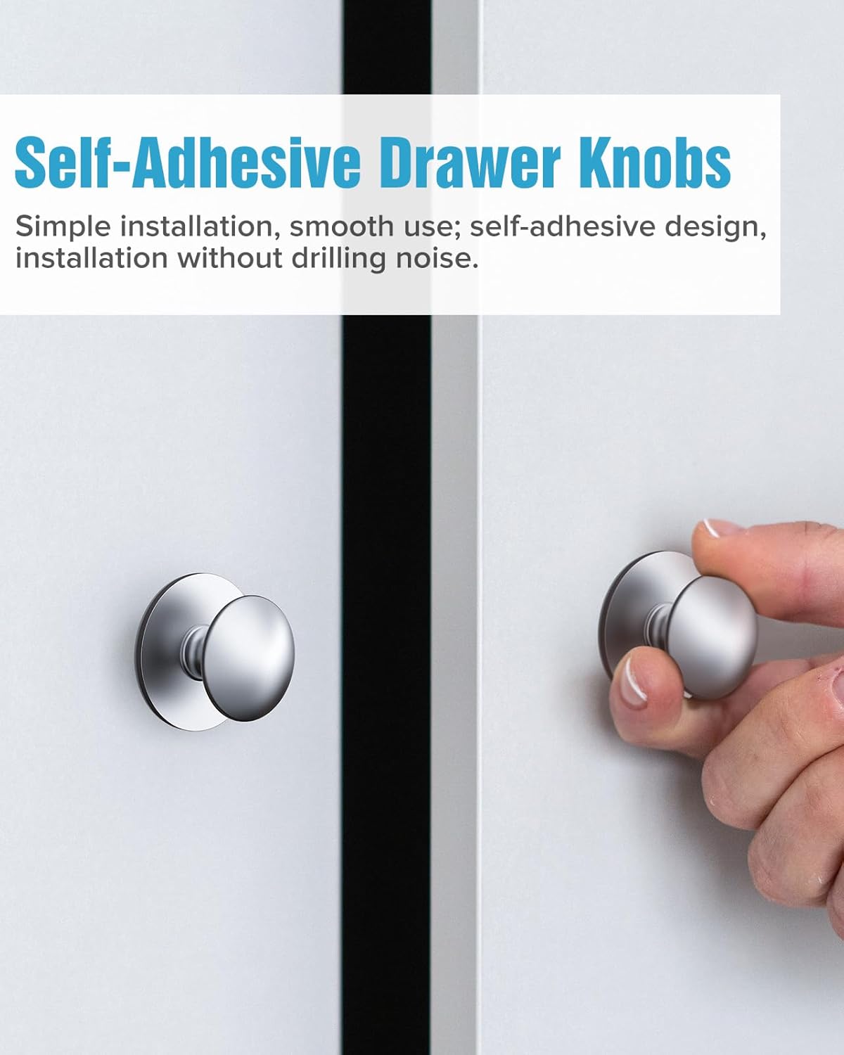 40 Pack Silver Self-Adhesive Cabinet Knobs, Self-Stick Hardware Kitchen Cabinet Handles, No-Punch Peel and Stick Drawer Knobs for Refrigerators, Dressers, Windows, Closets