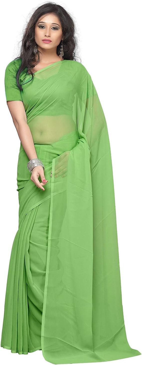 Women's Pure Chiffon Plain Solid Indian Saree with Unstitched Blouse Piece