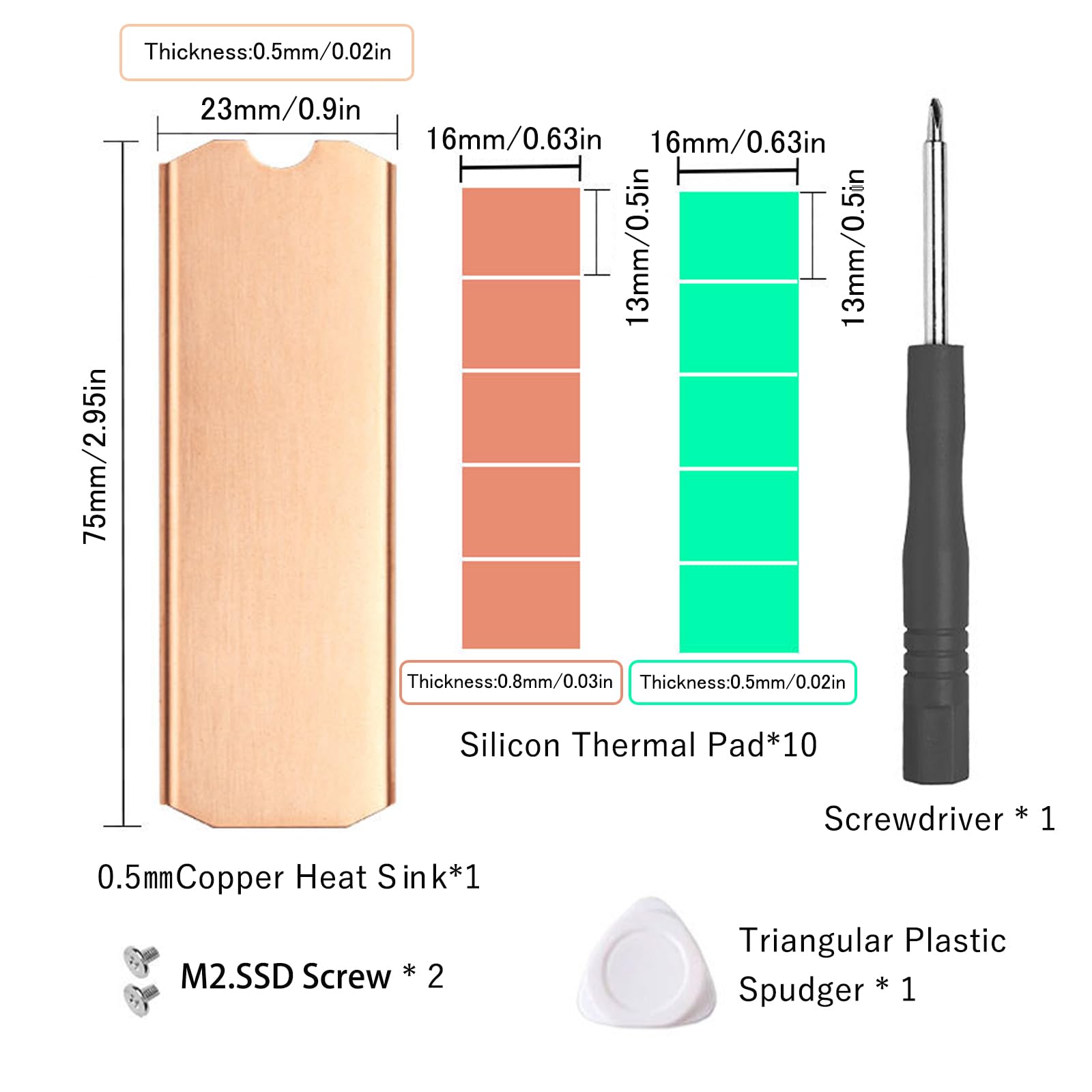 Dissipateur thermique M.2, 75 x 23 x 0,5 mm en cuivre pur pour refroidissement 2280 M2 SSD NGFF SSD NVME SSD ordinateur portable