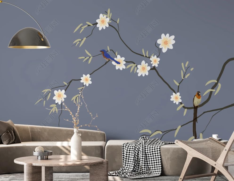 Papier peint intissé oiseau gris pour une chambre parentale zen