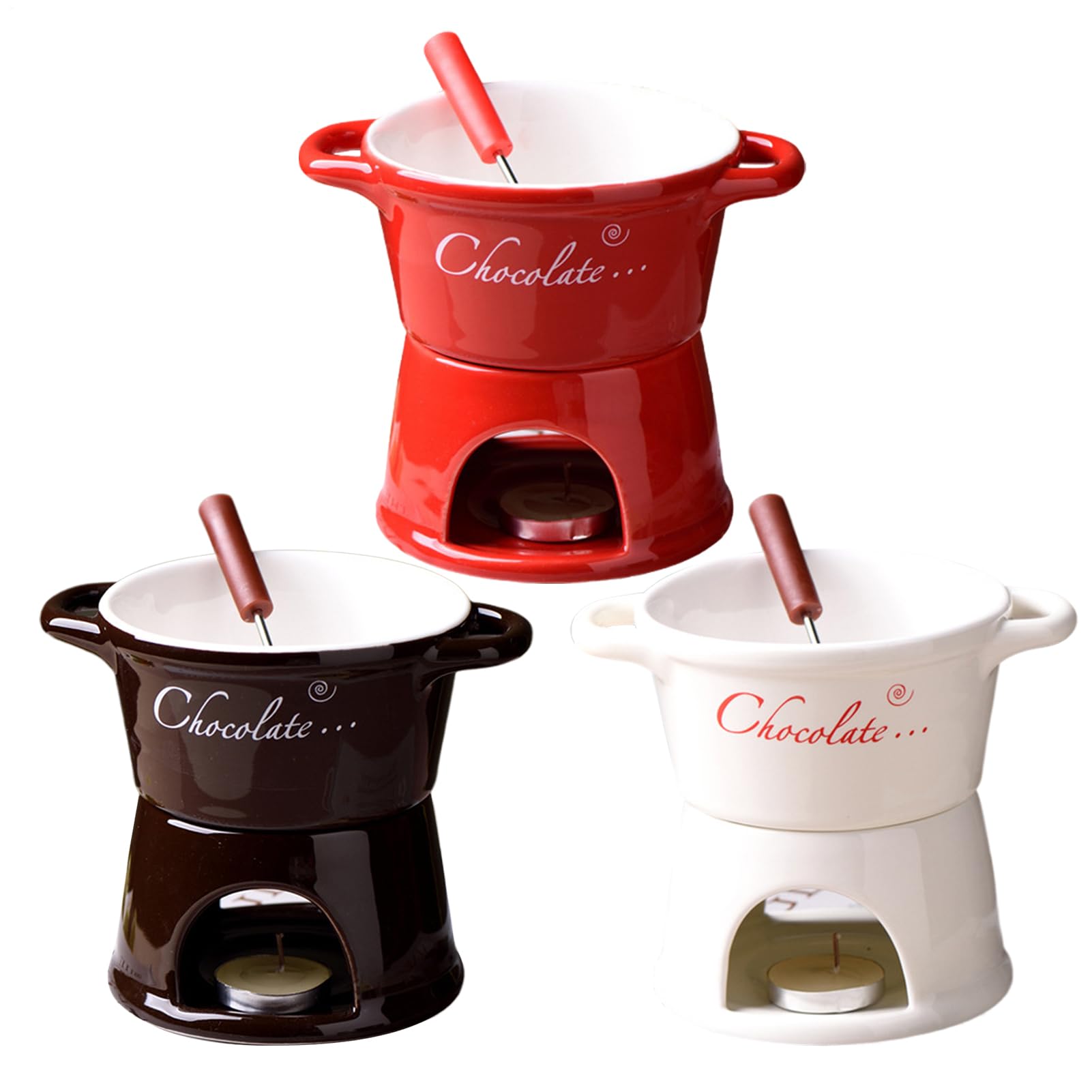 per Fondue al Cioccolato Pentola Ceramica Scaldaburro Forchetta Formaggio