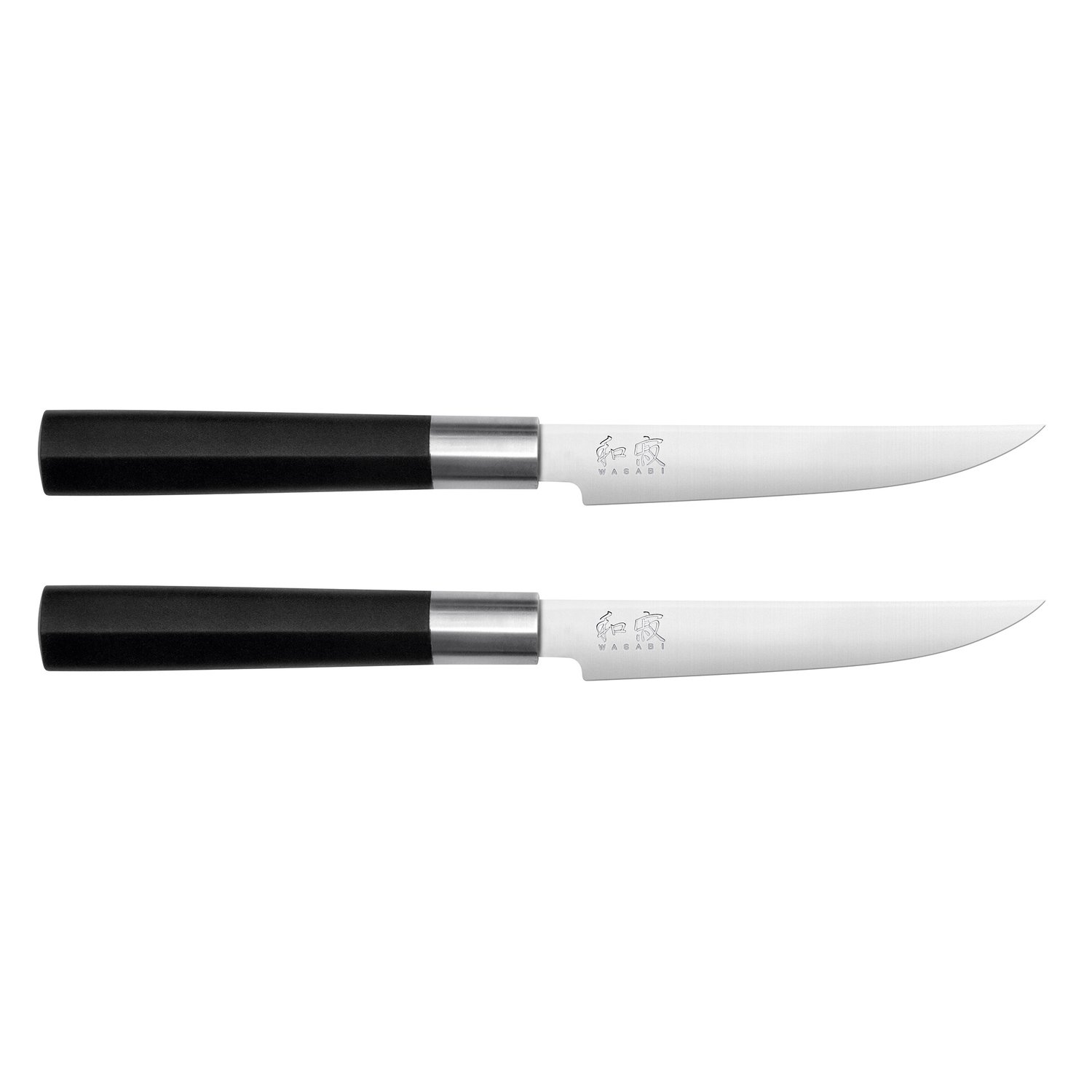 KAI Wasabi Black Steakmesser 2er Set mit 12 cm Klingenlänge - rostfreier 6A/1K6 Edelstahl poliert 58 (±1) HRC - schwarzer Polypropylen Griff - Made in Japan