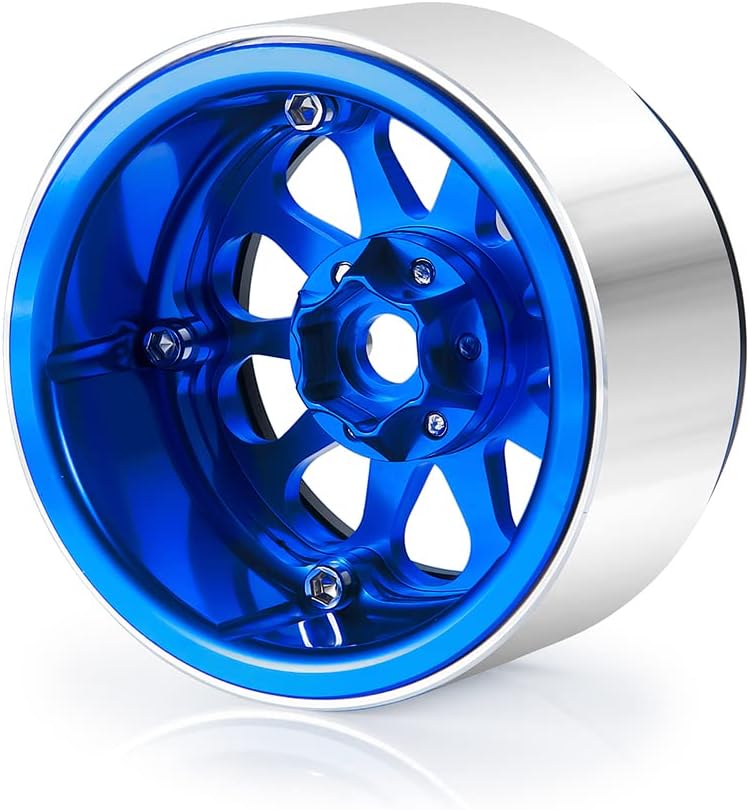 RCLIONS 4PCS 2.2inch Beadlock Wheels 35mm RC Aluminum Rims for AXIAL Wraith RR10 90048/90018 TRX4 1/10th RC Crawler Truck Car (Blue)