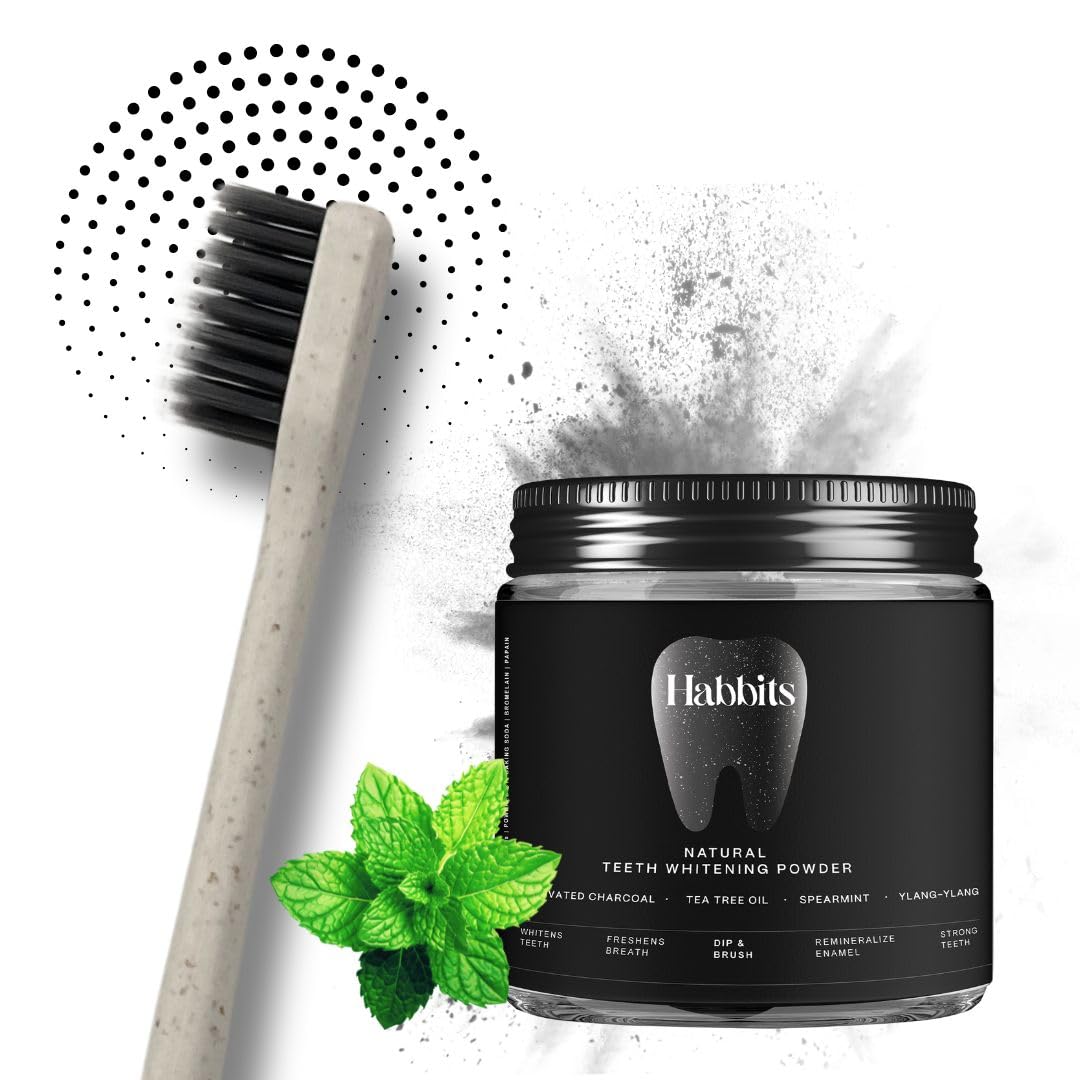 Habbits Charcoal Ylang-Ylang Mint Natural Teeth Whitening Powder + Habbits Toothbrush Biodegradable With Wheatstraw Handle Manual Toothbrush With Soft Bristle for Adults-image-28