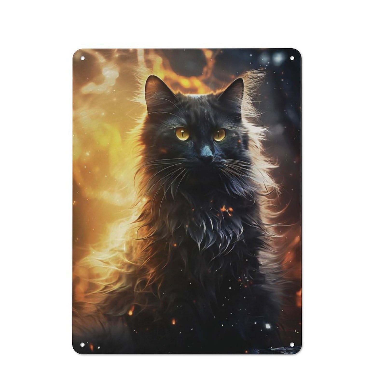 Junmoney Mystical Black Cat Tin Wall Plaque 40X30cm With For Hobby Room Or Studio, For Updating Hobby Room And Studio After Moving