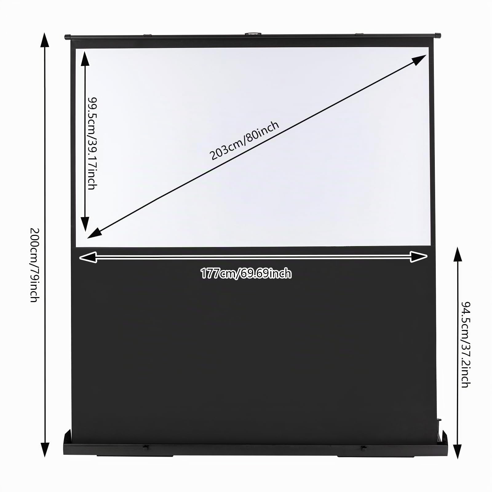 Écran de projection HD 80" sur pied - Blanc mat - Rétractable - Pour la maison et l'école - 16:9 - 170 x 100 cm
