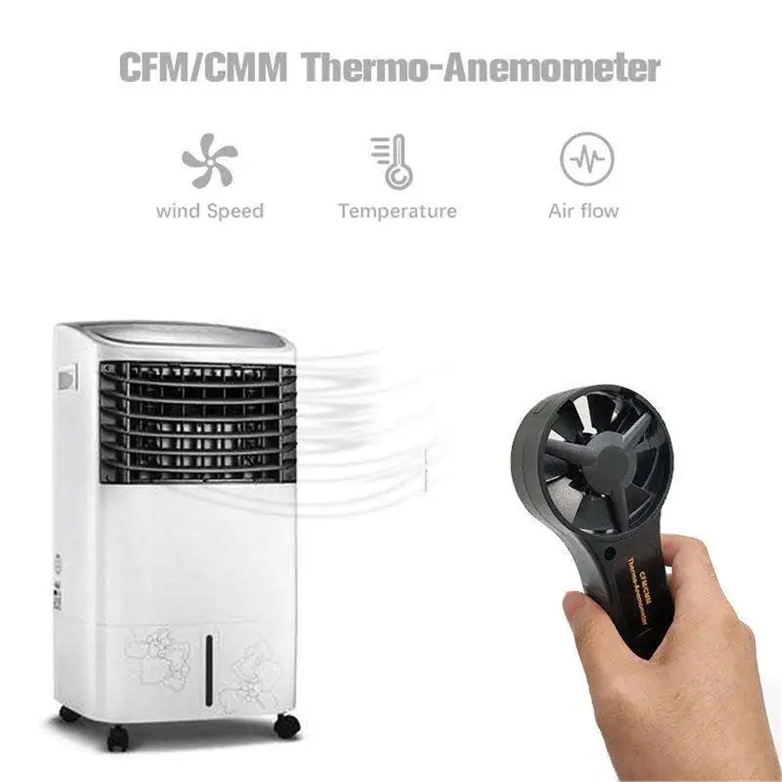 CFM/CMM Medidor de Flujo de Aire Anemómetro Digital Velocidad del Viento con retroiluminación HT-9819 0,4-30,0 m/s