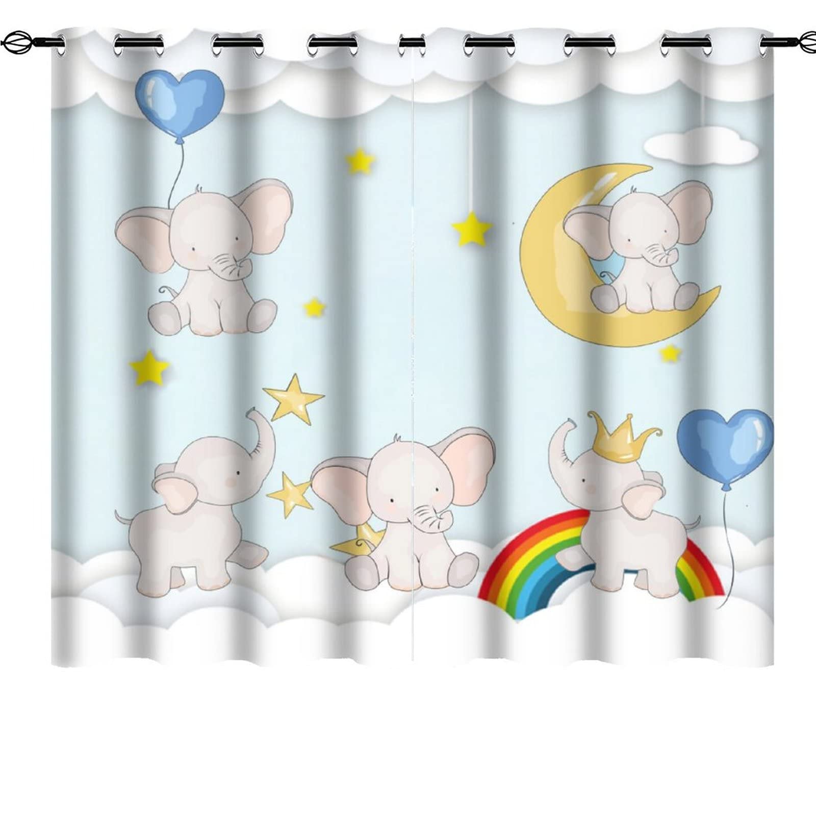 Kazynee Cute Elephant Ultra Soft Premier Blackout Curtains,Boy Girl Rainbow Cartoon Balloons ElephantThermal Insulated Bedroom Noise Reducing Patio Door Grommet Top,2 Panels 63L x 36W