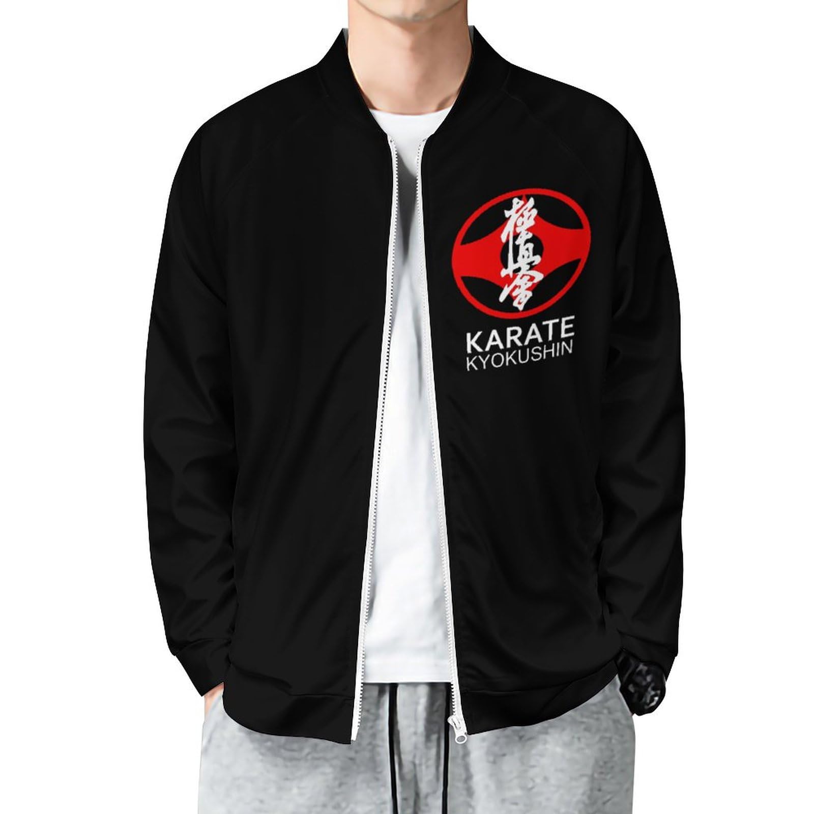 ジャケット メンズ 長袖 空手 極真会 フライトジャケット ジップジャケット コート トップス ジャージ トレーナー スウェット 野球服 立ち襟 ポケット付 快適 防風 防寒 おしゃれ 普段着 M