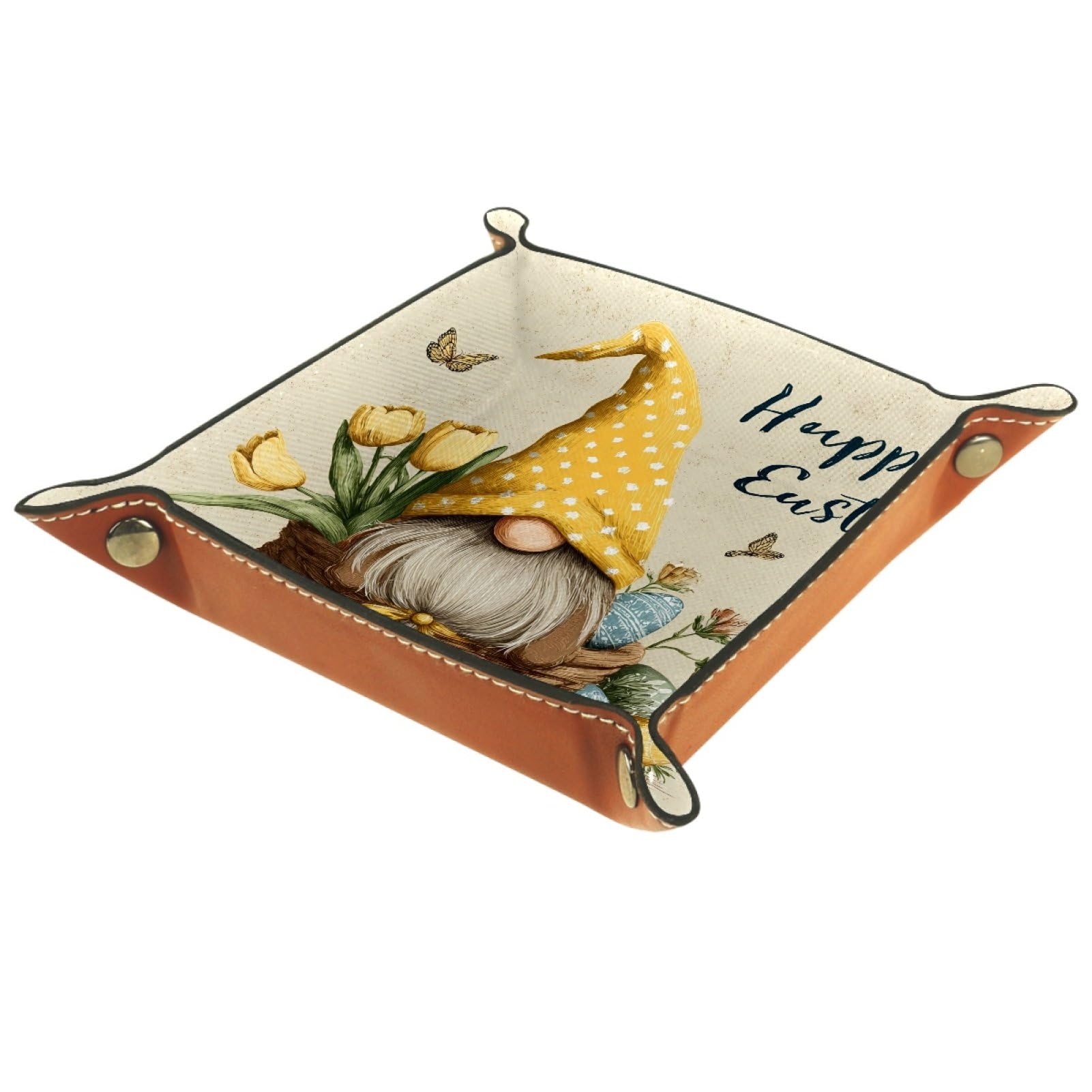 VAPOKF Easter Gnome Dice Trays Quadrilateral Dice Folding Tray Microfiber Leather Holder for Table Games RPG DND, 20.5 × 20.5 cm