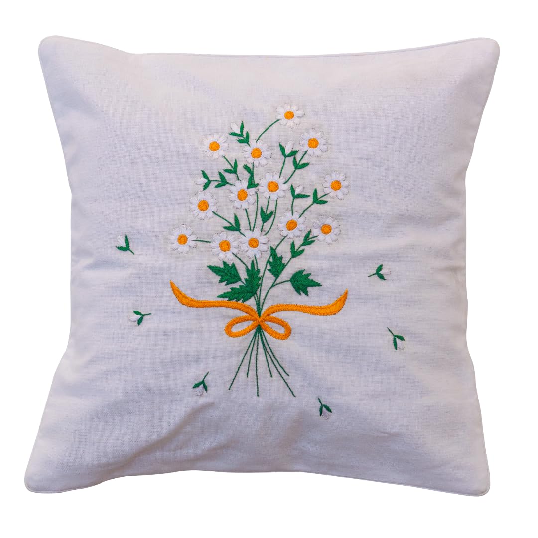BAND BOX Summer Bouquet of Flowers Embroidery Cushion Cover - 16" x 16" Size Cotton Fabric with Embroidered | Cushion Cover for Living Room, Sofa, Couch, Chair Cotton Pillow Cover-image-36