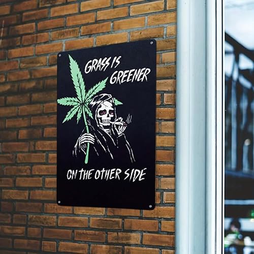 Miniatura 2 de Impressed Reefer Reaper Marihuana - Cartel de lata vintage de marihuana gótico Emo de los años 90 retro Trippy Skeleton Grunge Weed Man Cave Hippie