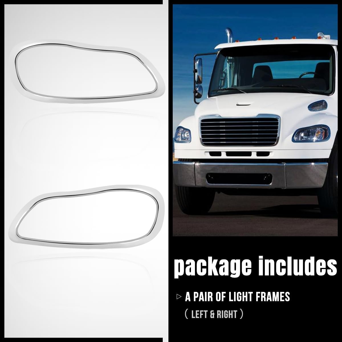 Right Chrome Headlight Bezel Trim Compatible with 2002-2018 Freightliner Business Class M2 100 106 112 Headlamp Cover Replacement