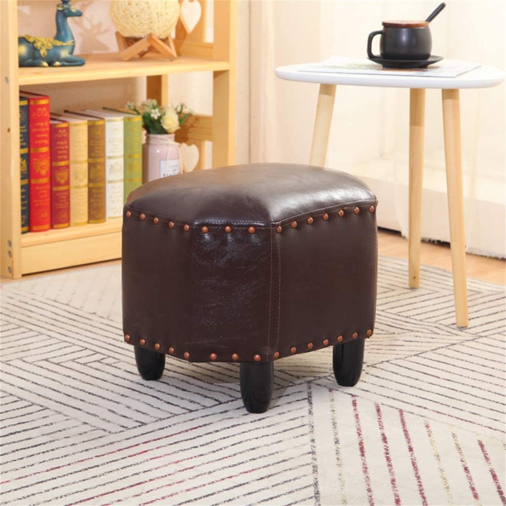 Petit repose-pieds moderne de 16 pouces, pouf en cuir PU haut de gamme et bois massif