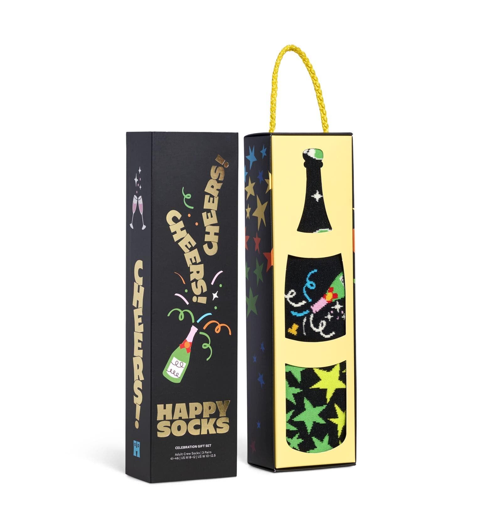 Zestaw prezentowy Happy Socks 3-pak na uroczystości, bawełniane skarpetki unisex, czarne, 36-40