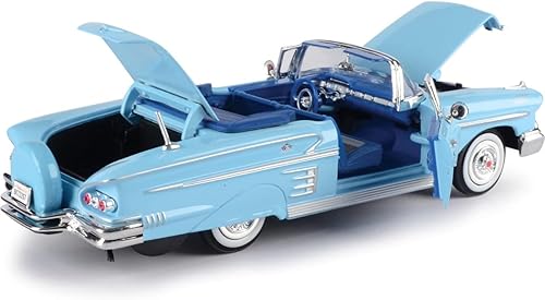 Miniatura 3 de Chevrolet Impala Convertible 1958, azul - Motormax Premium American 73267 - Modelo de coche fundido a presión a escala 124, unisex para niños