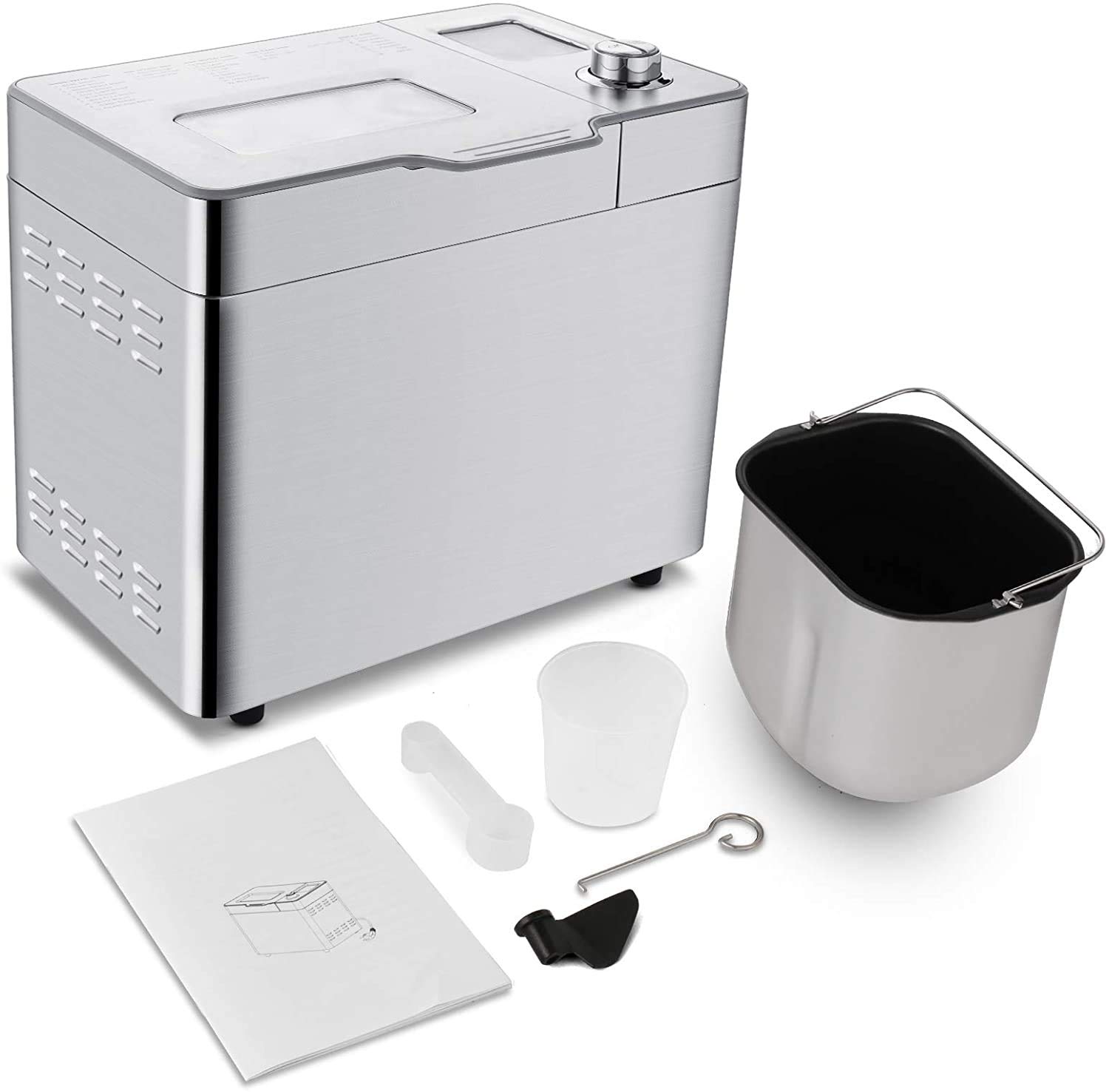 COOCHEER Brotbackautomat mit Kapazität bis zu 900 g, intelligente und automatische Programme, 3 Brotgrößen, 550 W, 36 x 22 x 30 cm, silber