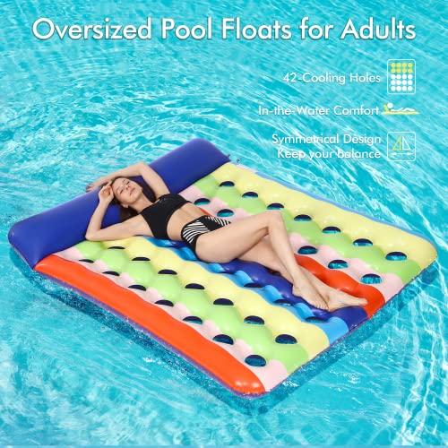 Stonful Oversized Pool Floats Adult, 76" X 63" Inflatable Pool Rafts Lake Floats Water Lounger With Headrest & 42-Cooling Holes, Floating Mat Swimming Pool Floats Toys For Pool Party, Beach, Lake #TOP4